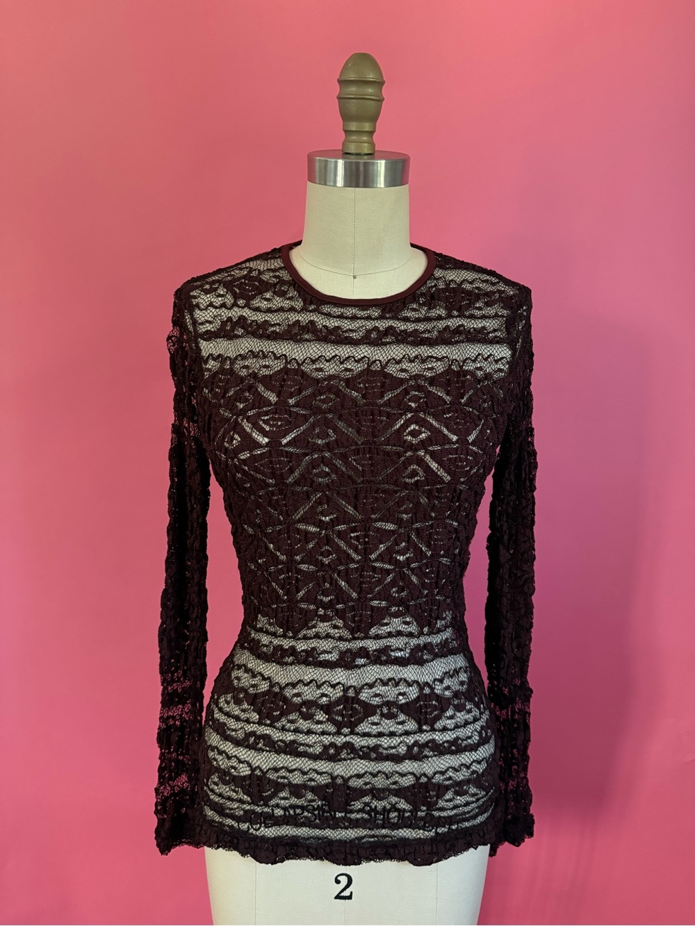 Vintage 90s/Y2K Christian Lacroix Bazar Lace Mesh Sexy See Through Top S